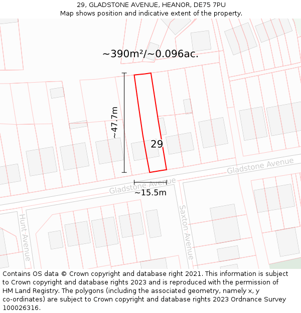 29, GLADSTONE AVENUE, HEANOR, DE75 7PU: Plot and title map