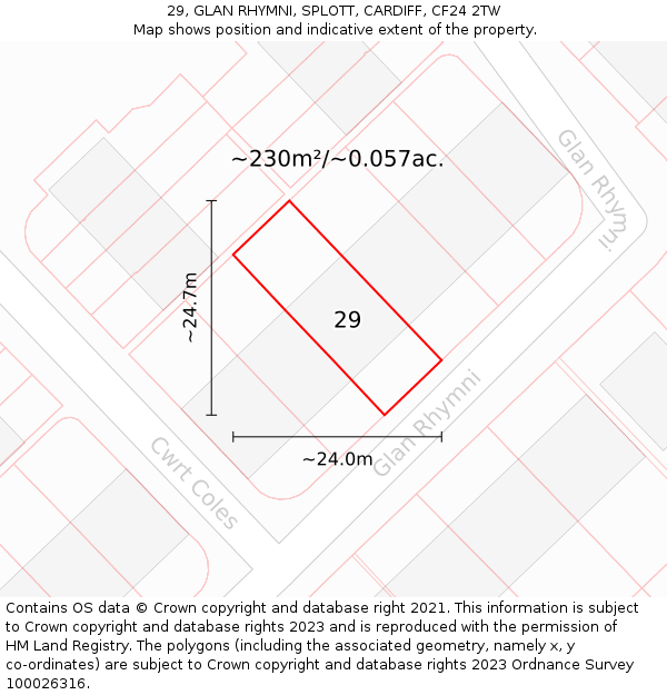 29, GLAN RHYMNI, SPLOTT, CARDIFF, CF24 2TW: Plot and title map