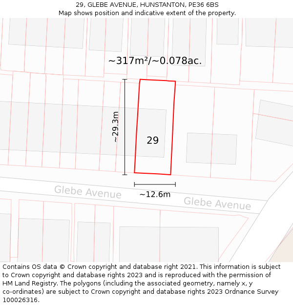 29, GLEBE AVENUE, HUNSTANTON, PE36 6BS: Plot and title map