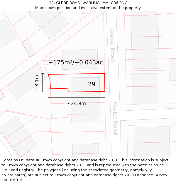 29, GLEBE ROAD, WARLINGHAM, CR6 9NG: Plot and title map