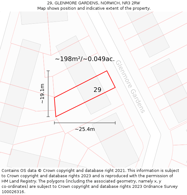 29, GLENMORE GARDENS, NORWICH, NR3 2RW: Plot and title map