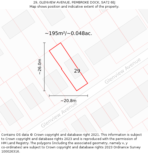 29, GLENVIEW AVENUE, PEMBROKE DOCK, SA72 6EJ: Plot and title map