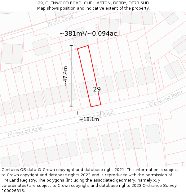 29, GLENWOOD ROAD, CHELLASTON, DERBY, DE73 6UB: Plot and title map