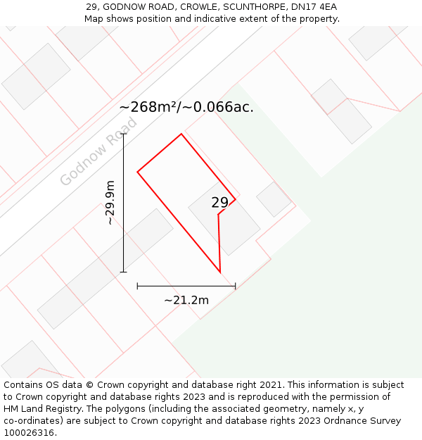 29, GODNOW ROAD, CROWLE, SCUNTHORPE, DN17 4EA: Plot and title map