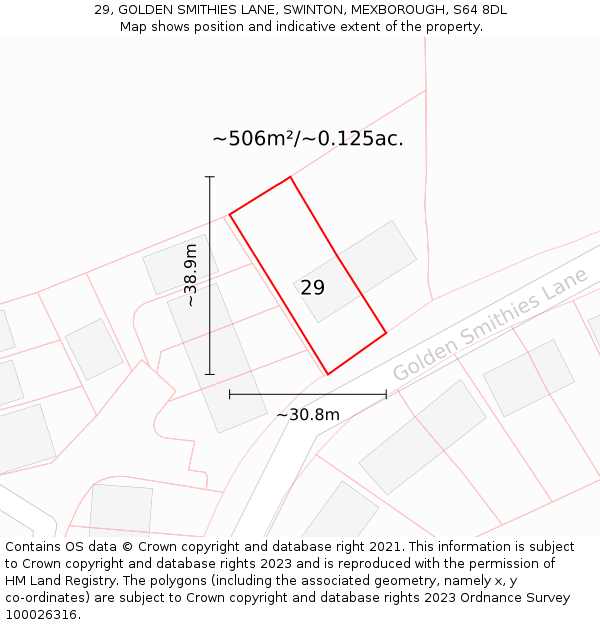 29, GOLDEN SMITHIES LANE, SWINTON, MEXBOROUGH, S64 8DL: Plot and title map