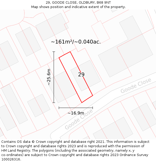 29, GOODE CLOSE, OLDBURY, B68 9NT: Plot and title map