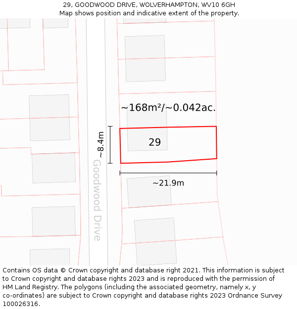 29, GOODWOOD DRIVE, WOLVERHAMPTON, WV10 6GH: Plot and title map