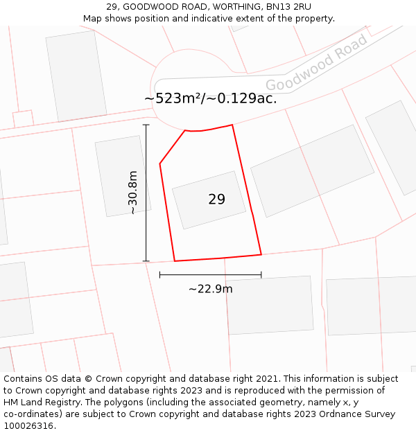 29, GOODWOOD ROAD, WORTHING, BN13 2RU: Plot and title map