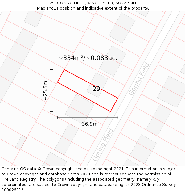 29, GORING FIELD, WINCHESTER, SO22 5NH: Plot and title map