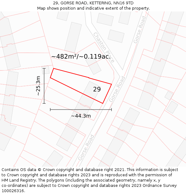 29, GORSE ROAD, KETTERING, NN16 9TD: Plot and title map