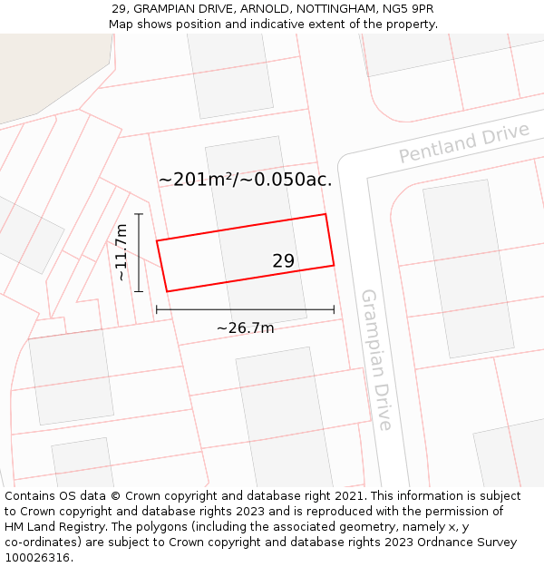 29, GRAMPIAN DRIVE, ARNOLD, NOTTINGHAM, NG5 9PR: Plot and title map