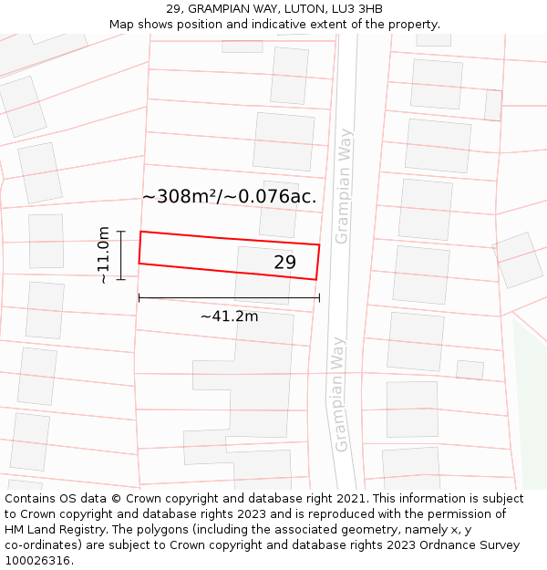 29, GRAMPIAN WAY, LUTON, LU3 3HB: Plot and title map