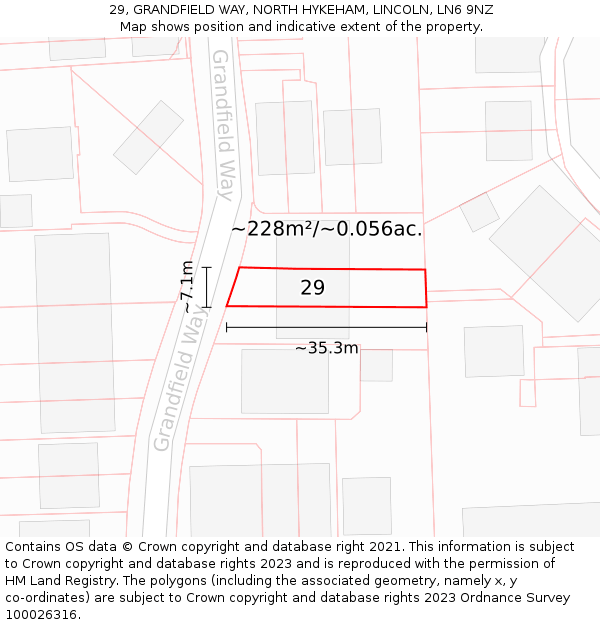 29, GRANDFIELD WAY, NORTH HYKEHAM, LINCOLN, LN6 9NZ: Plot and title map