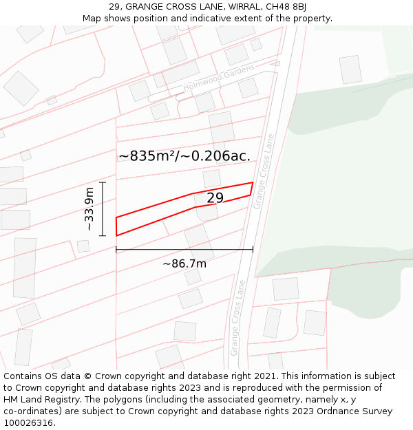 29, GRANGE CROSS LANE, WIRRAL, CH48 8BJ: Plot and title map