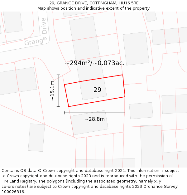 29, GRANGE DRIVE, COTTINGHAM, HU16 5RE: Plot and title map