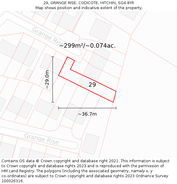 29, GRANGE RISE, CODICOTE, HITCHIN, SG4 8YR: Plot and title map