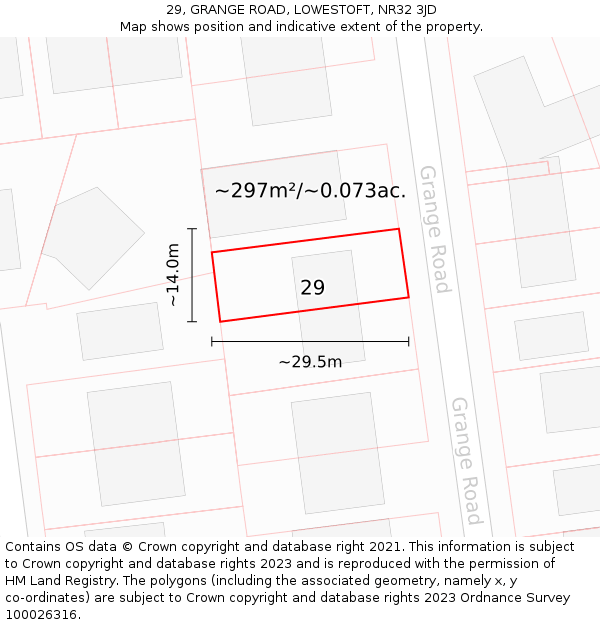 29, GRANGE ROAD, LOWESTOFT, NR32 3JD: Plot and title map