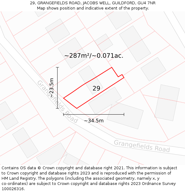 29, GRANGEFIELDS ROAD, JACOBS WELL, GUILDFORD, GU4 7NR: Plot and title map