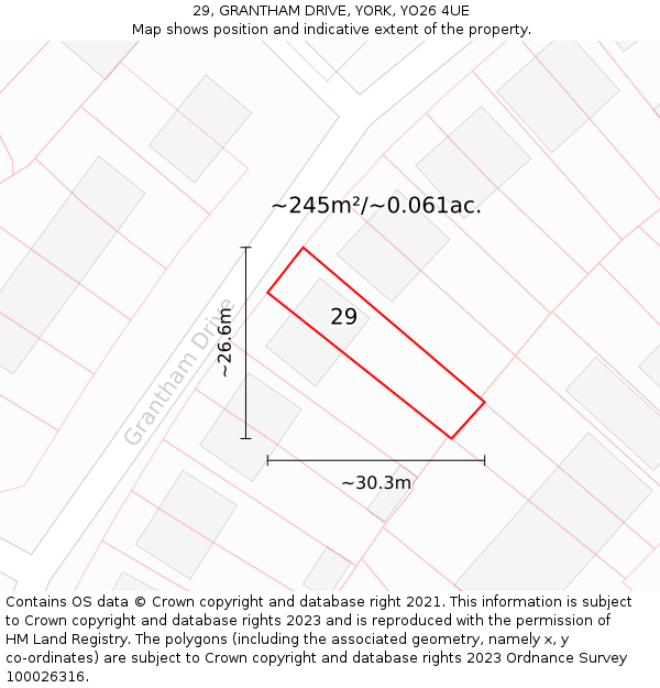 29, GRANTHAM DRIVE, YORK, YO26 4UE: Plot and title map