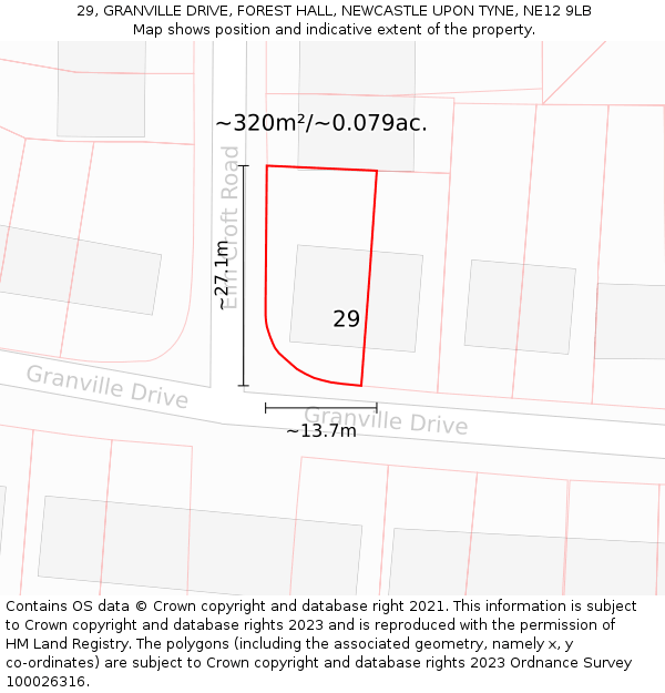 29, GRANVILLE DRIVE, FOREST HALL, NEWCASTLE UPON TYNE, NE12 9LB: Plot and title map