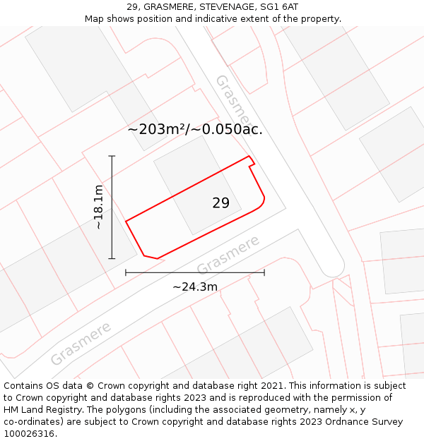 29, GRASMERE, STEVENAGE, SG1 6AT: Plot and title map