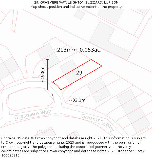 29, GRASMERE WAY, LEIGHTON BUZZARD, LU7 2QN: Plot and title map