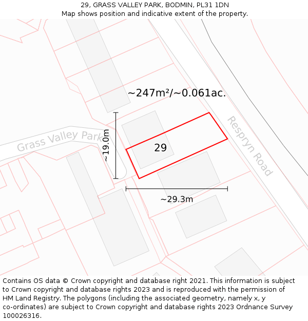29, GRASS VALLEY PARK, BODMIN, PL31 1DN: Plot and title map