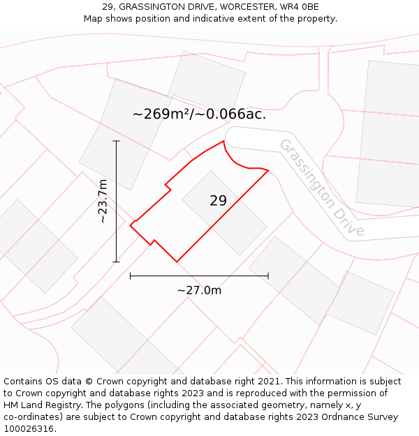 29, GRASSINGTON DRIVE, WORCESTER, WR4 0BE: Plot and title map