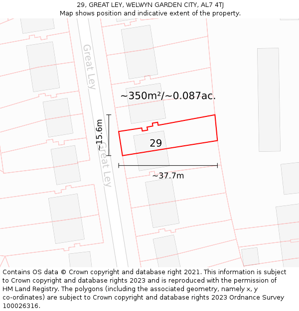 29, GREAT LEY, WELWYN GARDEN CITY, AL7 4TJ: Plot and title map