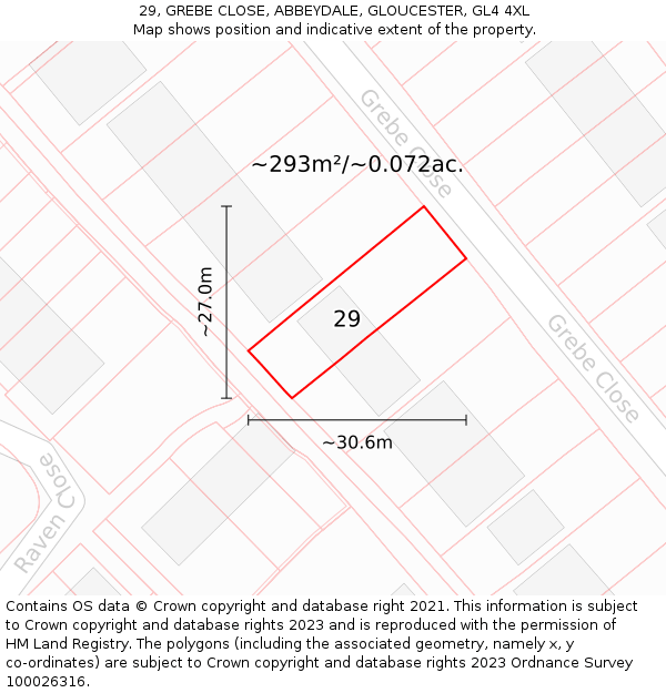 29, GREBE CLOSE, ABBEYDALE, GLOUCESTER, GL4 4XL: Plot and title map