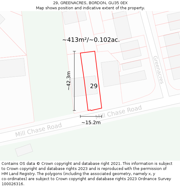29, GREENACRES, BORDON, GU35 0EX: Plot and title map