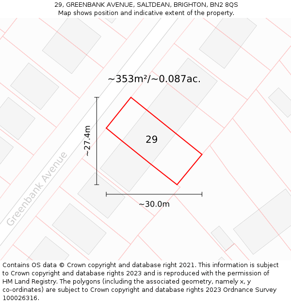 29, GREENBANK AVENUE, SALTDEAN, BRIGHTON, BN2 8QS: Plot and title map