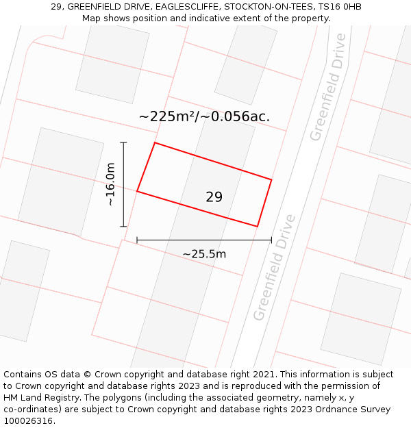 29, GREENFIELD DRIVE, EAGLESCLIFFE, STOCKTON-ON-TEES, TS16 0HB: Plot and title map