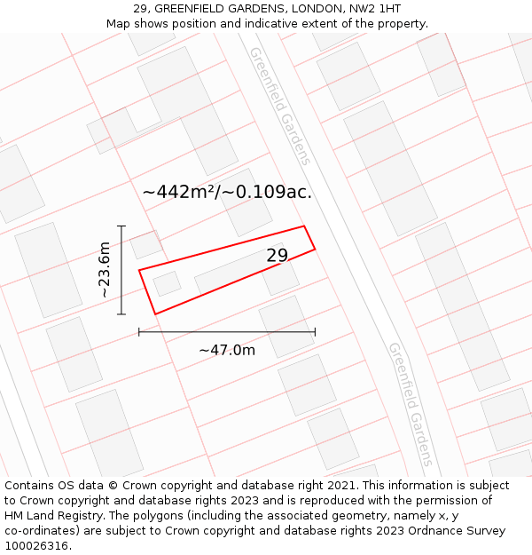 29, GREENFIELD GARDENS, LONDON, NW2 1HT: Plot and title map