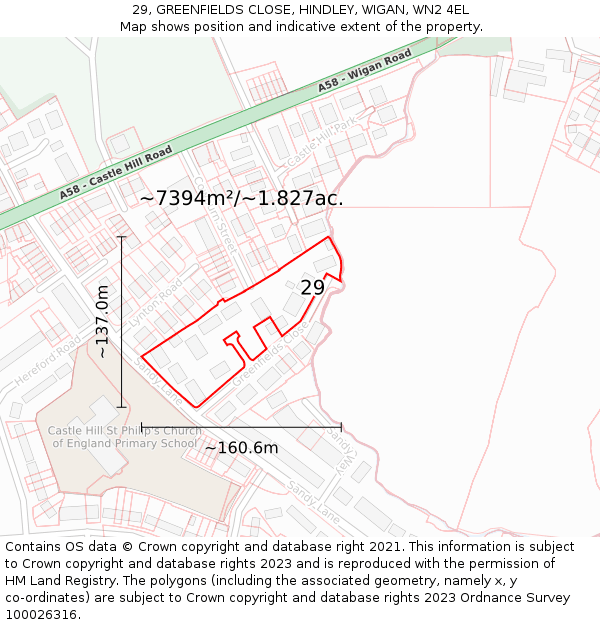 29, GREENFIELDS CLOSE, HINDLEY, WIGAN, WN2 4EL: Plot and title map