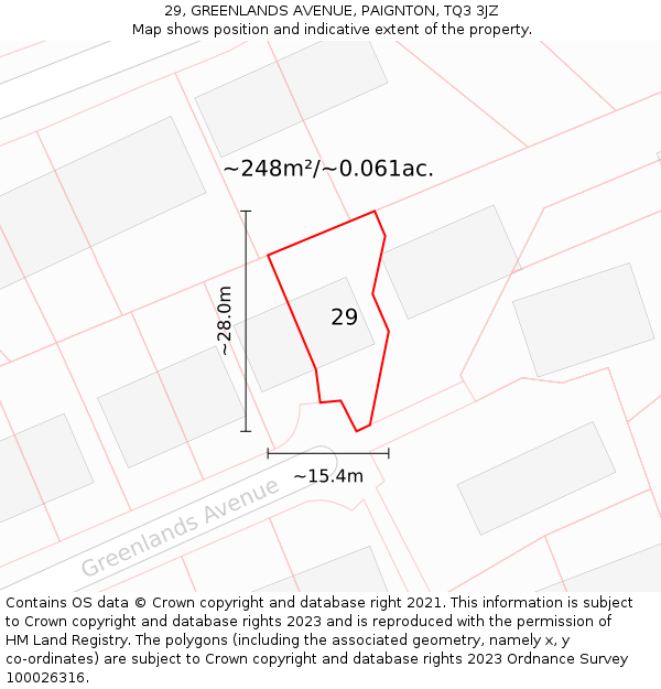 29, GREENLANDS AVENUE, PAIGNTON, TQ3 3JZ: Plot and title map