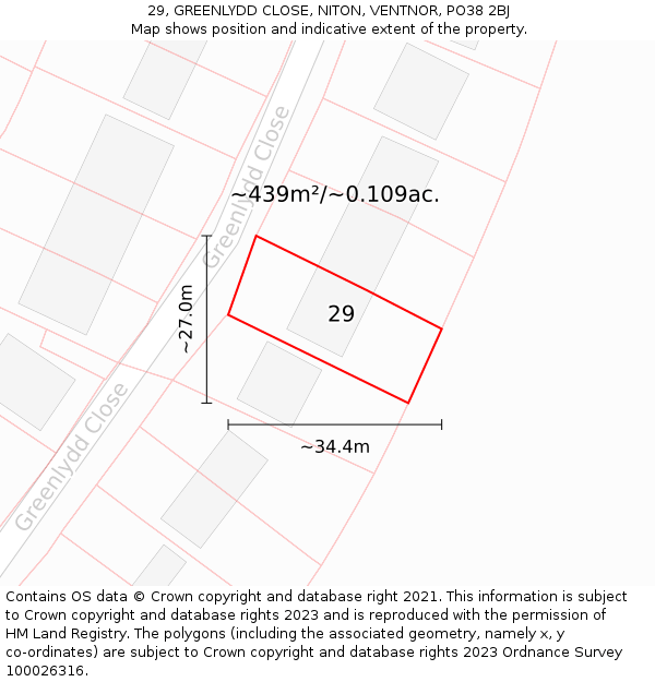 29, GREENLYDD CLOSE, NITON, VENTNOR, PO38 2BJ: Plot and title map
