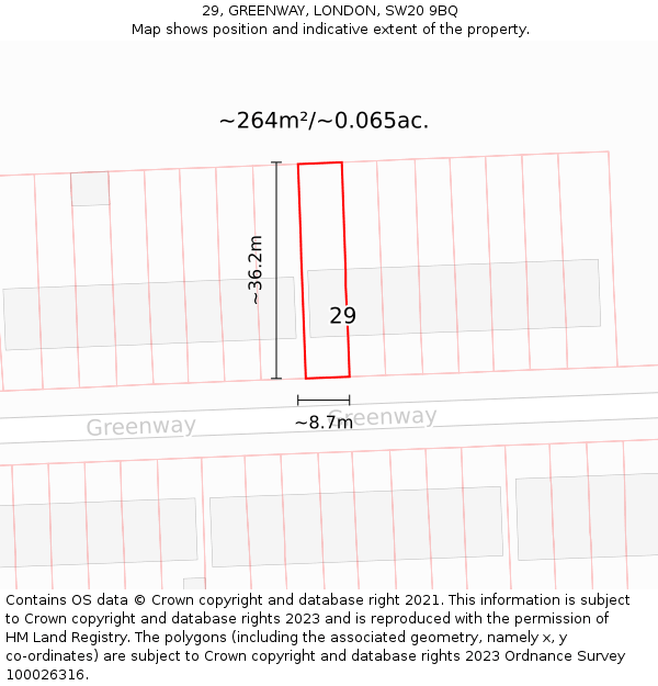 29, GREENWAY, LONDON, SW20 9BQ: Plot and title map