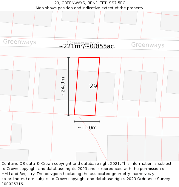 29, GREENWAYS, BENFLEET, SS7 5EG: Plot and title map