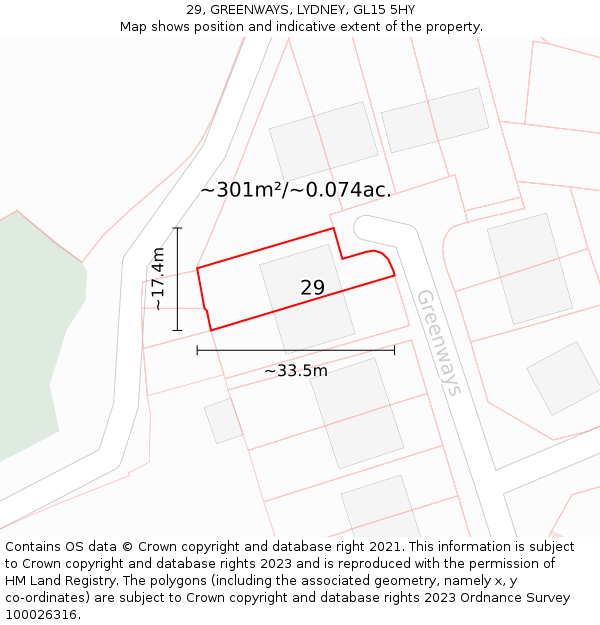 29, GREENWAYS, LYDNEY, GL15 5HY: Plot and title map