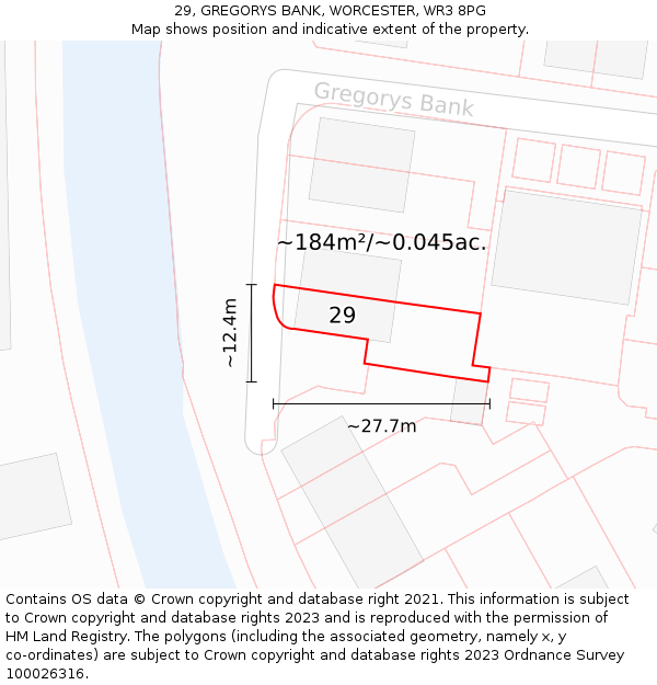 29, GREGORYS BANK, WORCESTER, WR3 8PG: Plot and title map