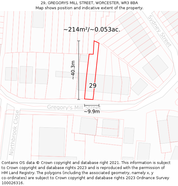 29, GREGORYS MILL STREET, WORCESTER, WR3 8BA: Plot and title map