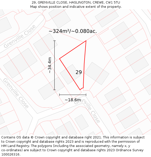29, GRENVILLE CLOSE, HASLINGTON, CREWE, CW1 5TU: Plot and title map