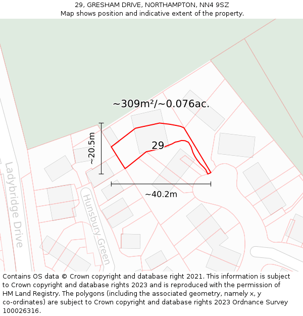 29, GRESHAM DRIVE, NORTHAMPTON, NN4 9SZ: Plot and title map