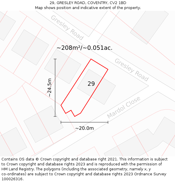 29, GRESLEY ROAD, COVENTRY, CV2 1BD: Plot and title map