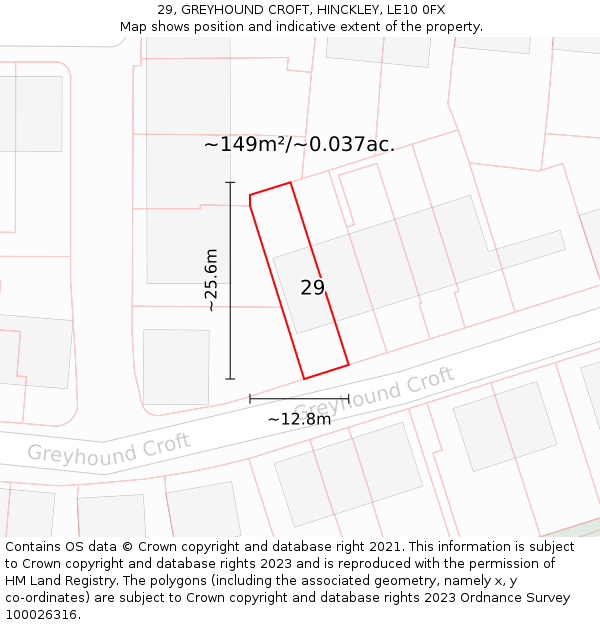 29, GREYHOUND CROFT, HINCKLEY, LE10 0FX: Plot and title map