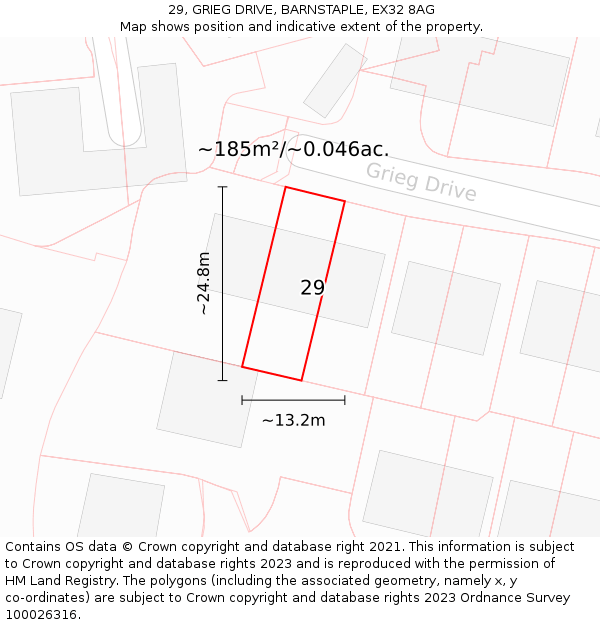 29, GRIEG DRIVE, BARNSTAPLE, EX32 8AG: Plot and title map