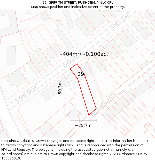 29, GRIFFITH STREET, RUSHDEN, NN10 0RL: Plot and title map