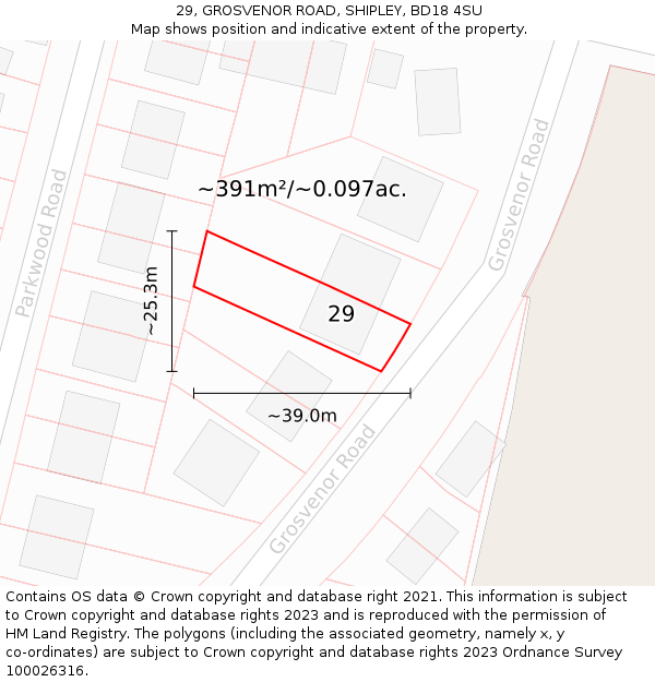 29, GROSVENOR ROAD, SHIPLEY, BD18 4SU: Plot and title map