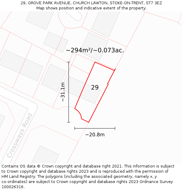 29, GROVE PARK AVENUE, CHURCH LAWTON, STOKE-ON-TRENT, ST7 3EZ: Plot and title map